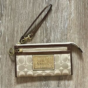 Coach Gold and Brown Signature Wristlet